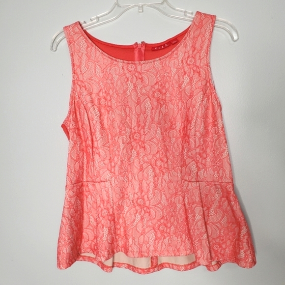 Elle Tops - Elle Pink Coral Lace Peplum Top